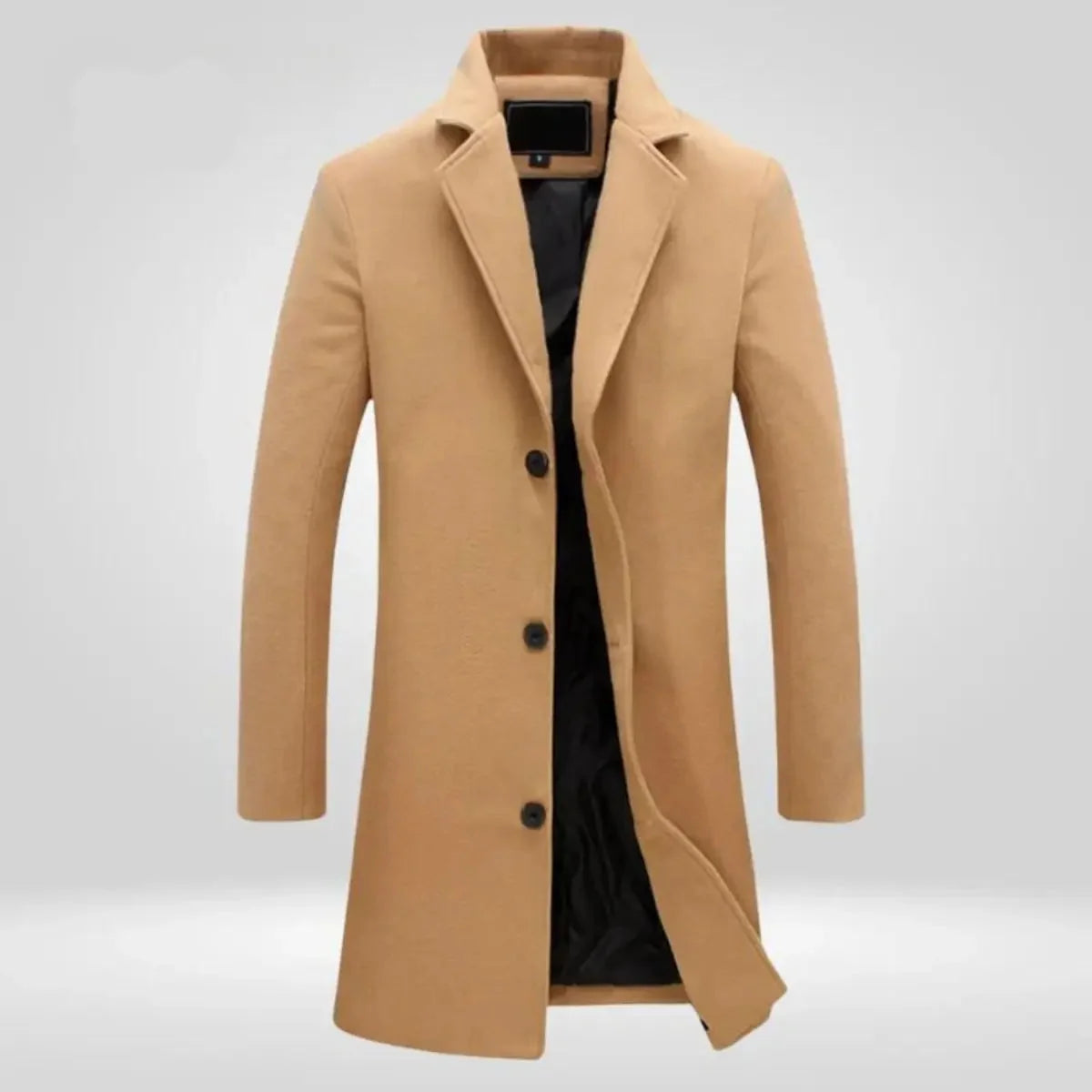 Men's Long Coat Black Notch Lapel - Camel