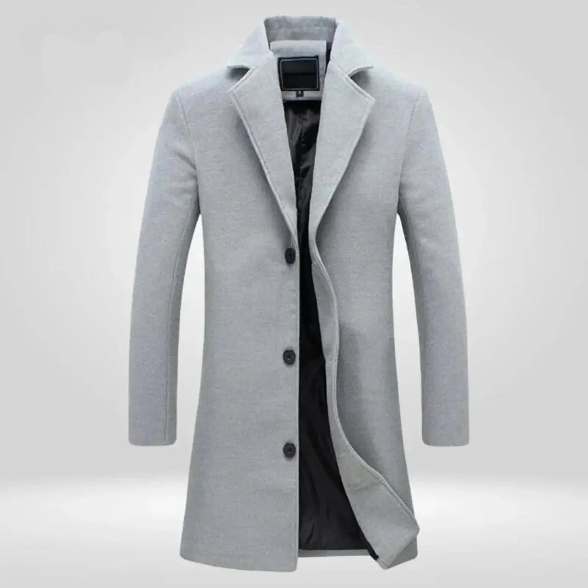 Men's Long Coat Black Notch Lapel - Grey