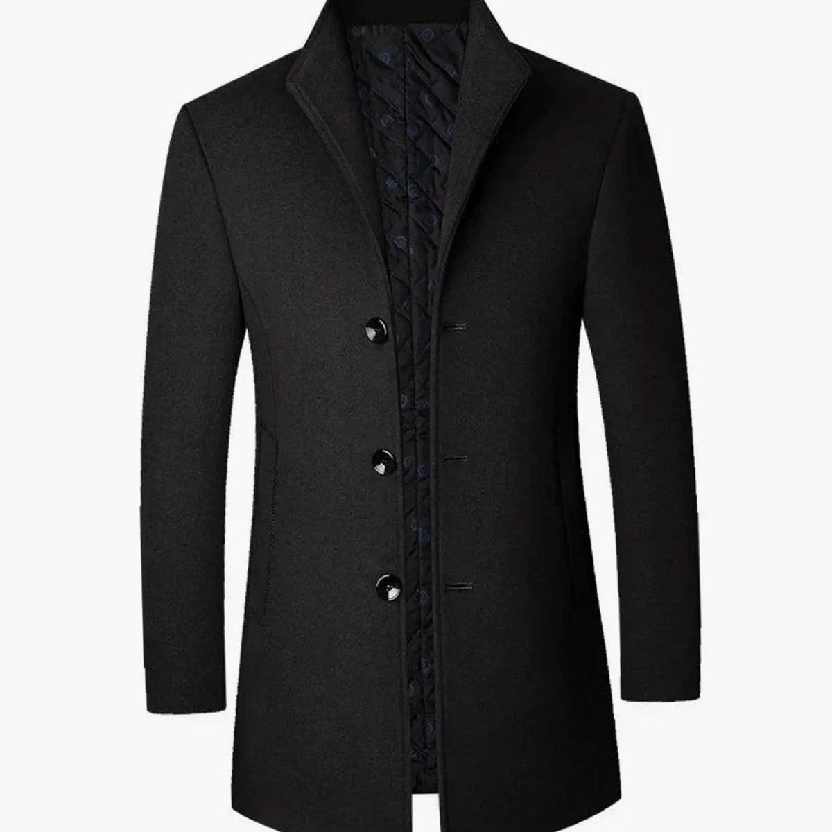 Men's Long Coat Black Stand Collar - Black