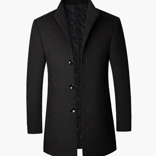 Men's Long Coat Black Stand Collar