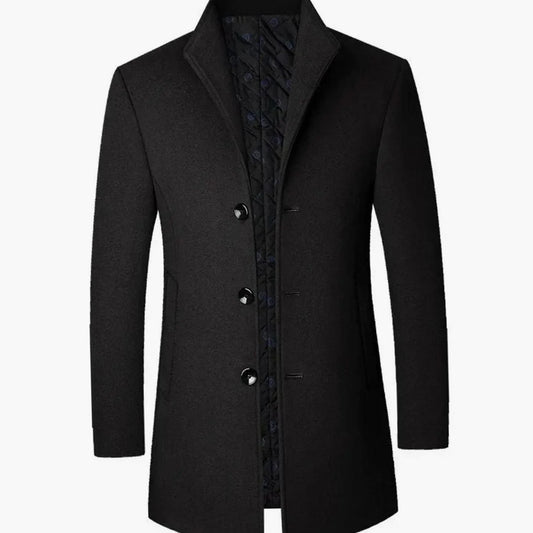 Men's Long Coat Black Stand Collar - Black