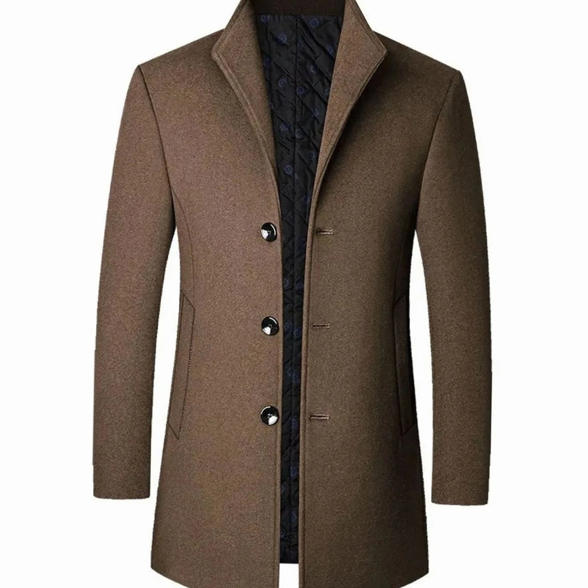 Men's Long Coat Black Stand Collar - Brown