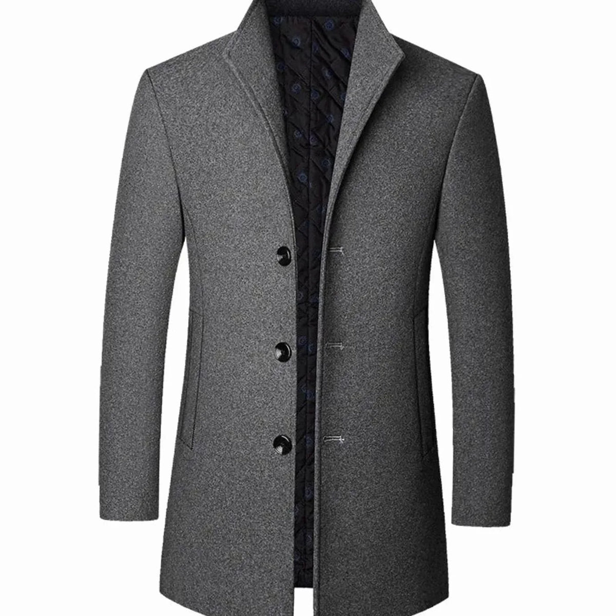 Men's Long Coat Black Stand Collar - Grey