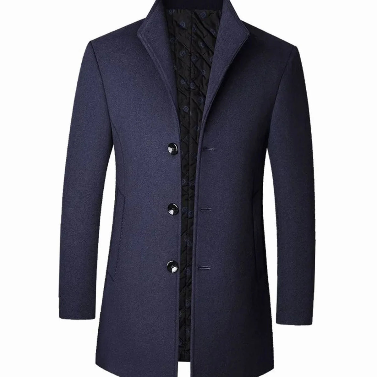 Men's Long Coat Black Stand Collar - Navy
