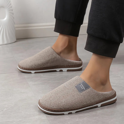 Men's Slippers Dark Grey Herringbone - Coffee