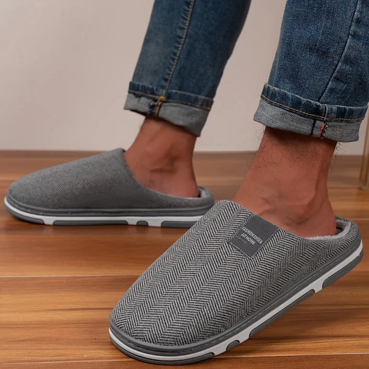 Men's Slippers Dark Grey Herringbone - Dark Grey