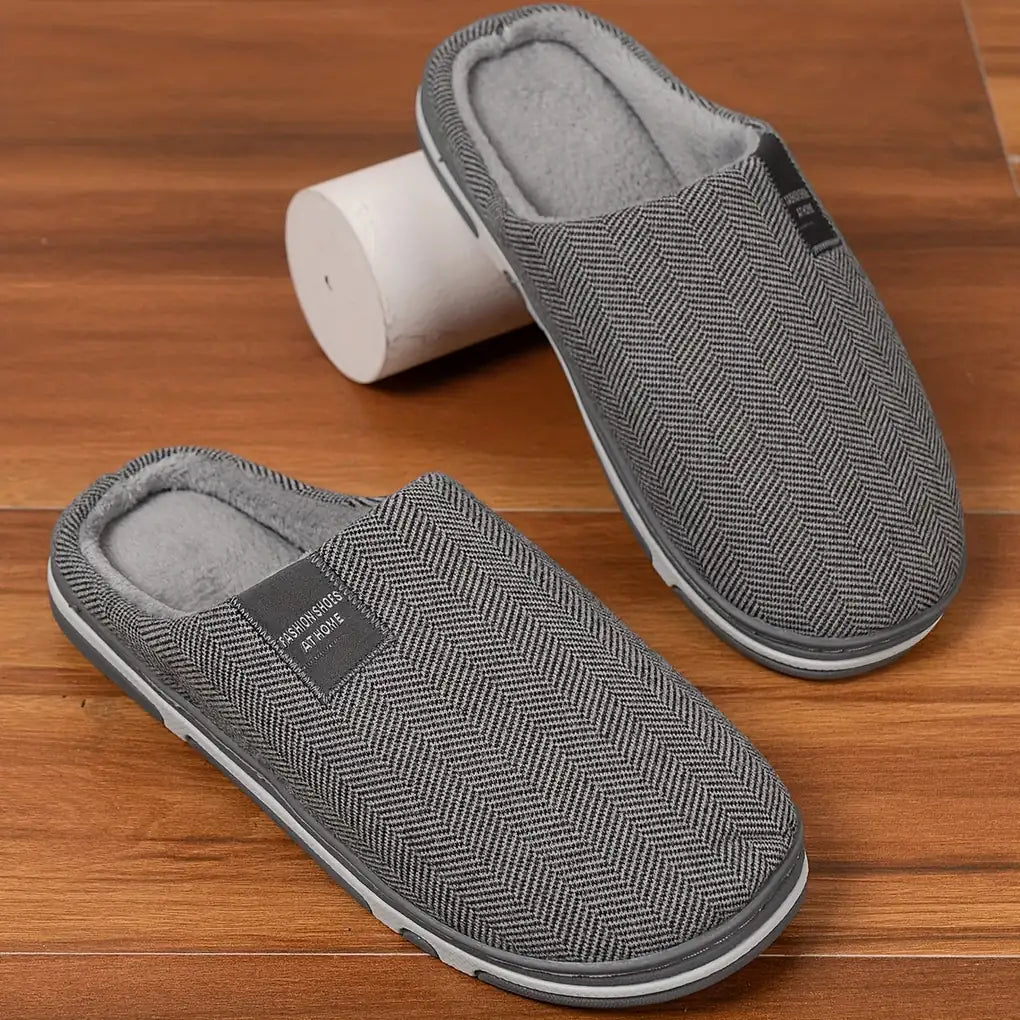 Men's Slippers Dark Grey Herringbone - Dark Grey