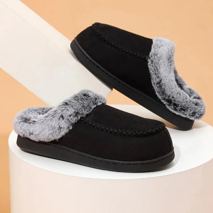 Men's Slippers Grey Faux Fur Collar - Black