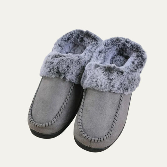 Men's Slippers Grey Faux Fur Collar - Grey
