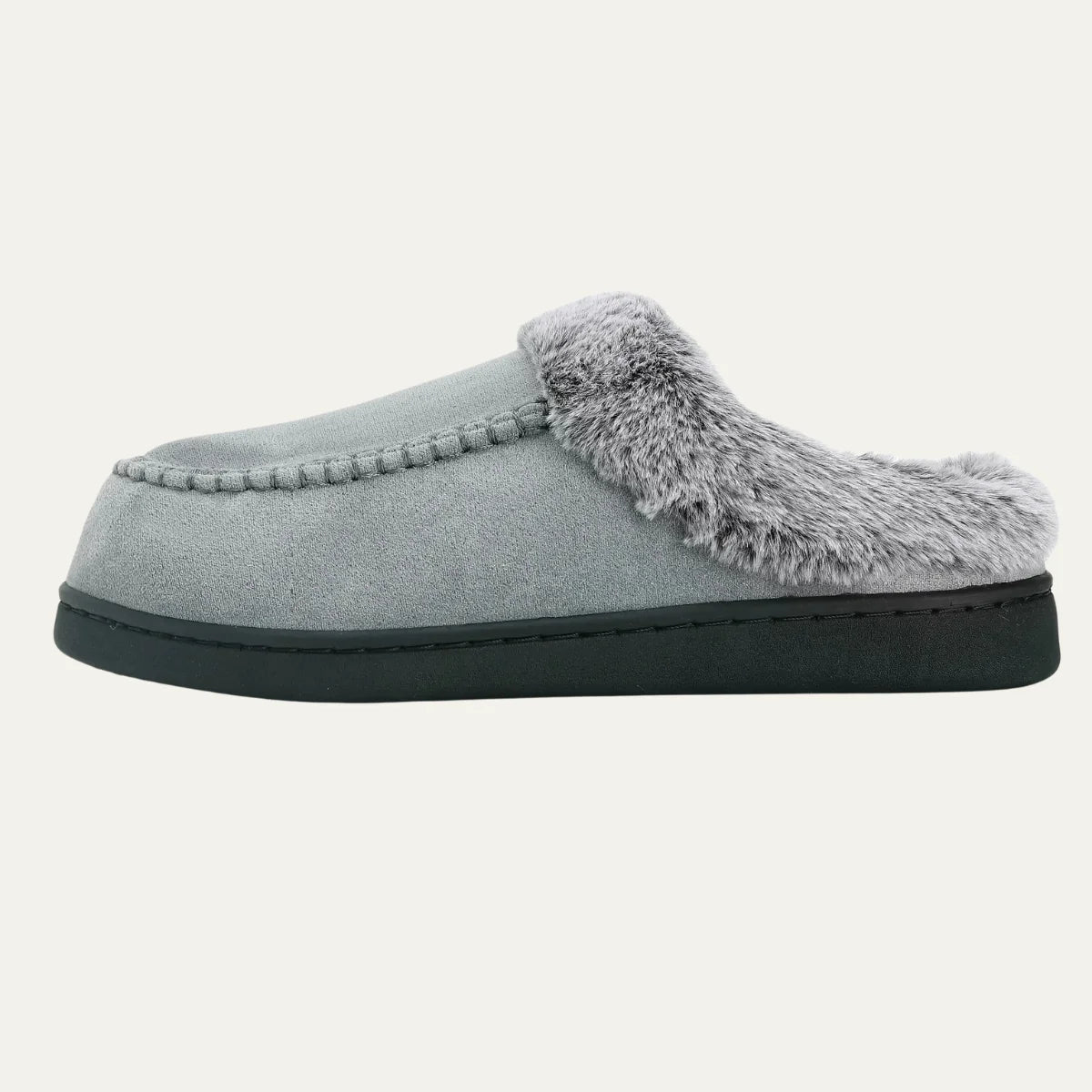 Men's Slippers Grey Faux Fur Collar - Grey