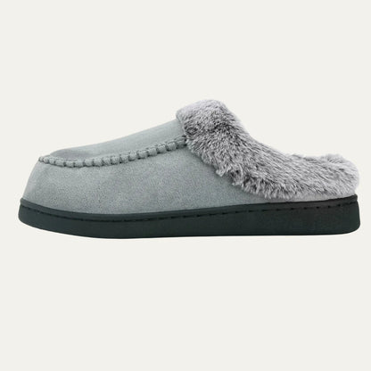 Men's Slippers Grey Faux Fur Collar - Grey