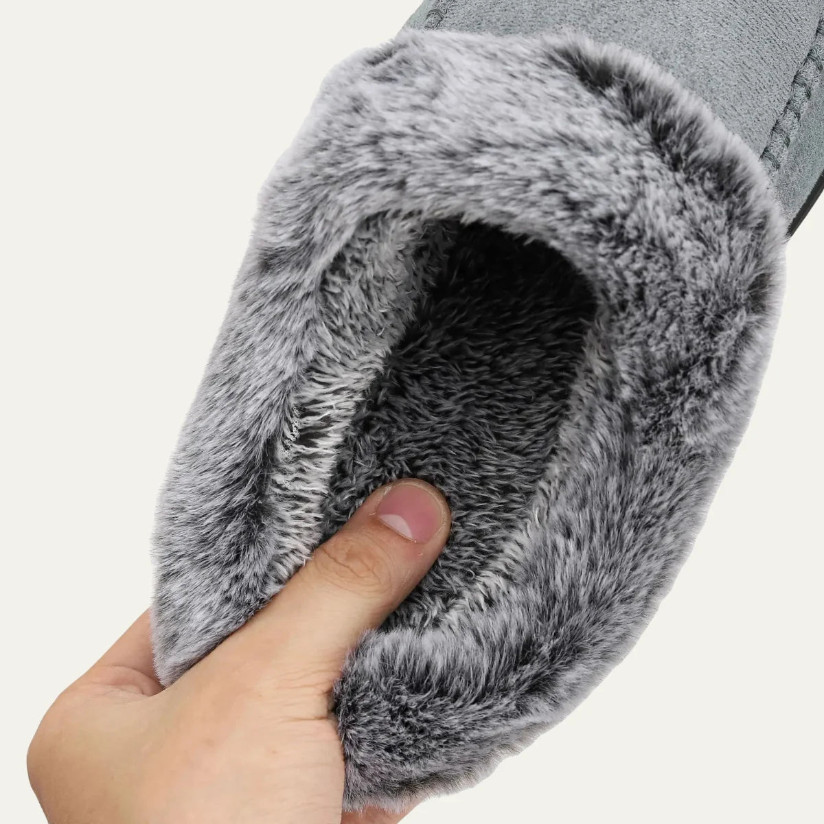 Men's Slippers Grey Faux Fur Collar - Grey