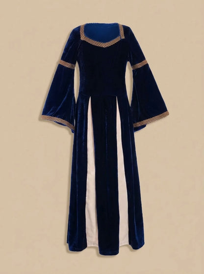 Red Maxi Dress Wine Velvet Bell-Sleeve - Blue