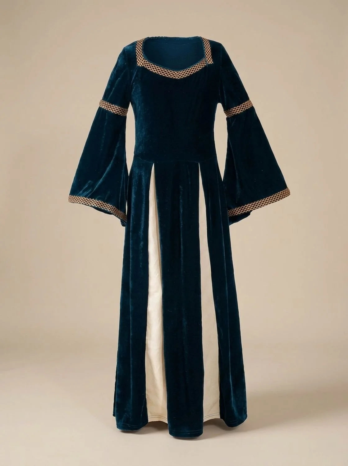 Red Maxi Dress Wine Velvet Bell-Sleeve - Dark Blue