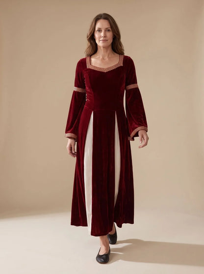Red Maxi Dress Wine Velvet Bell-Sleeve - Wine Red