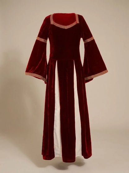 Red Maxi Dress Wine Velvet Bell-Sleeve - Wine Red