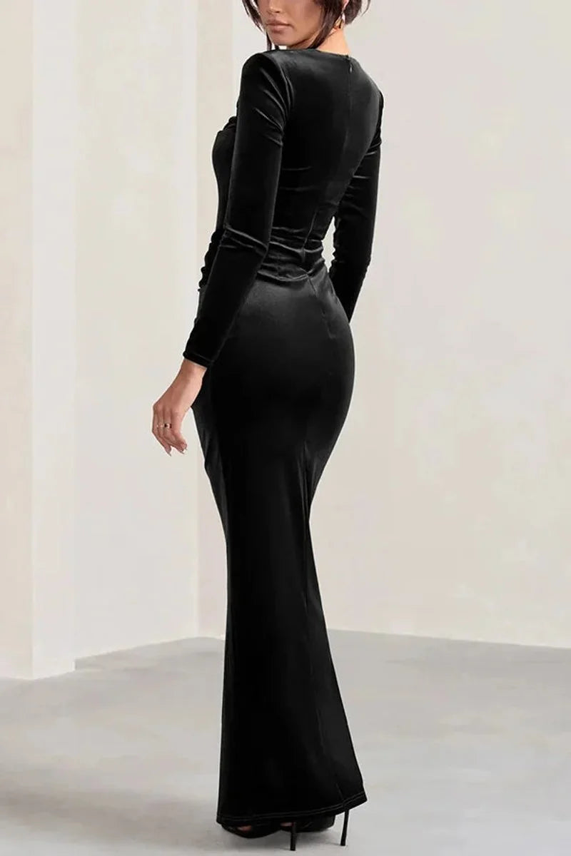 Red Maxi Dress Wine Velvet Sweetheart - Black