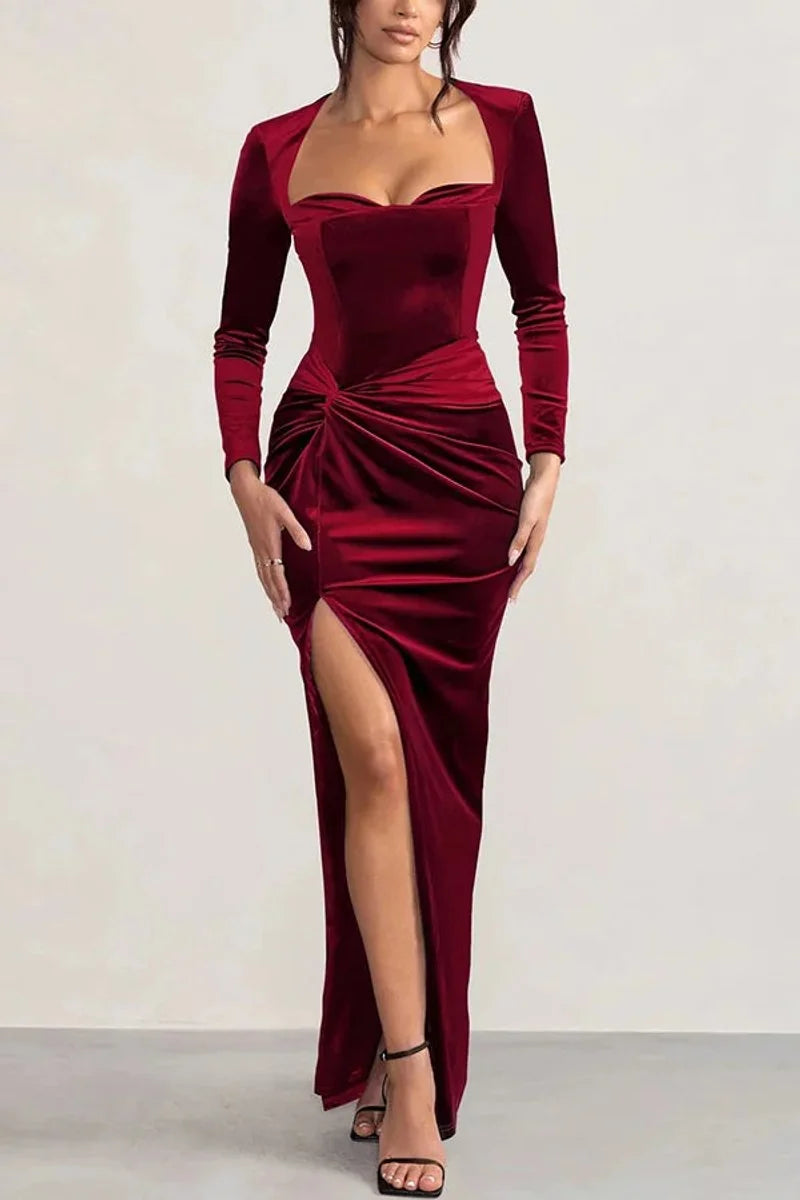 Red Maxi Dress Wine Velvet Sweetheart - Wine Red