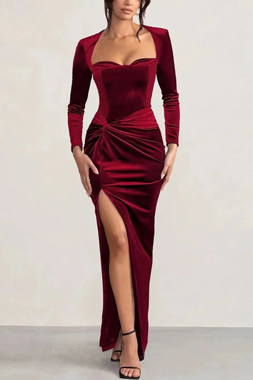 Red Maxi Dress Wine Velvet Sweetheart
