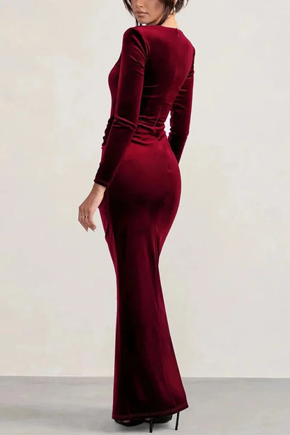 Red Maxi Dress Wine Velvet Sweetheart - Wine Red