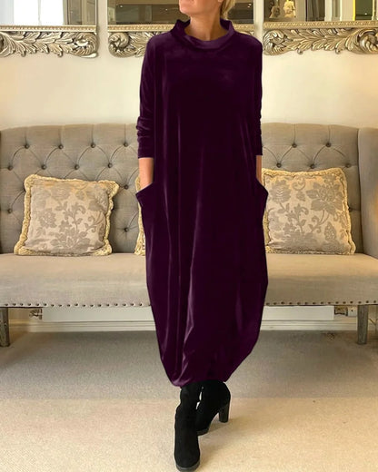 Velvet Maxi Dress Red Relaxed Funnel - Purple