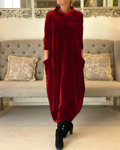 Velvet Maxi Dress Red Relaxed Funnel