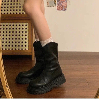 Chelsea Boots Black Chunky Lug Sole - Black