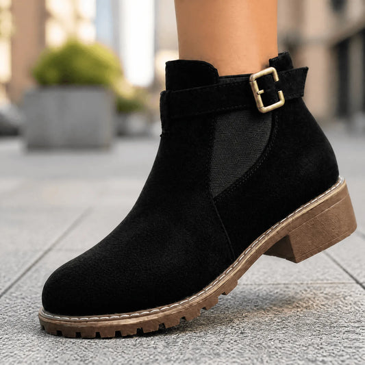 Chelsea Boots Black Suede Buckle - Black