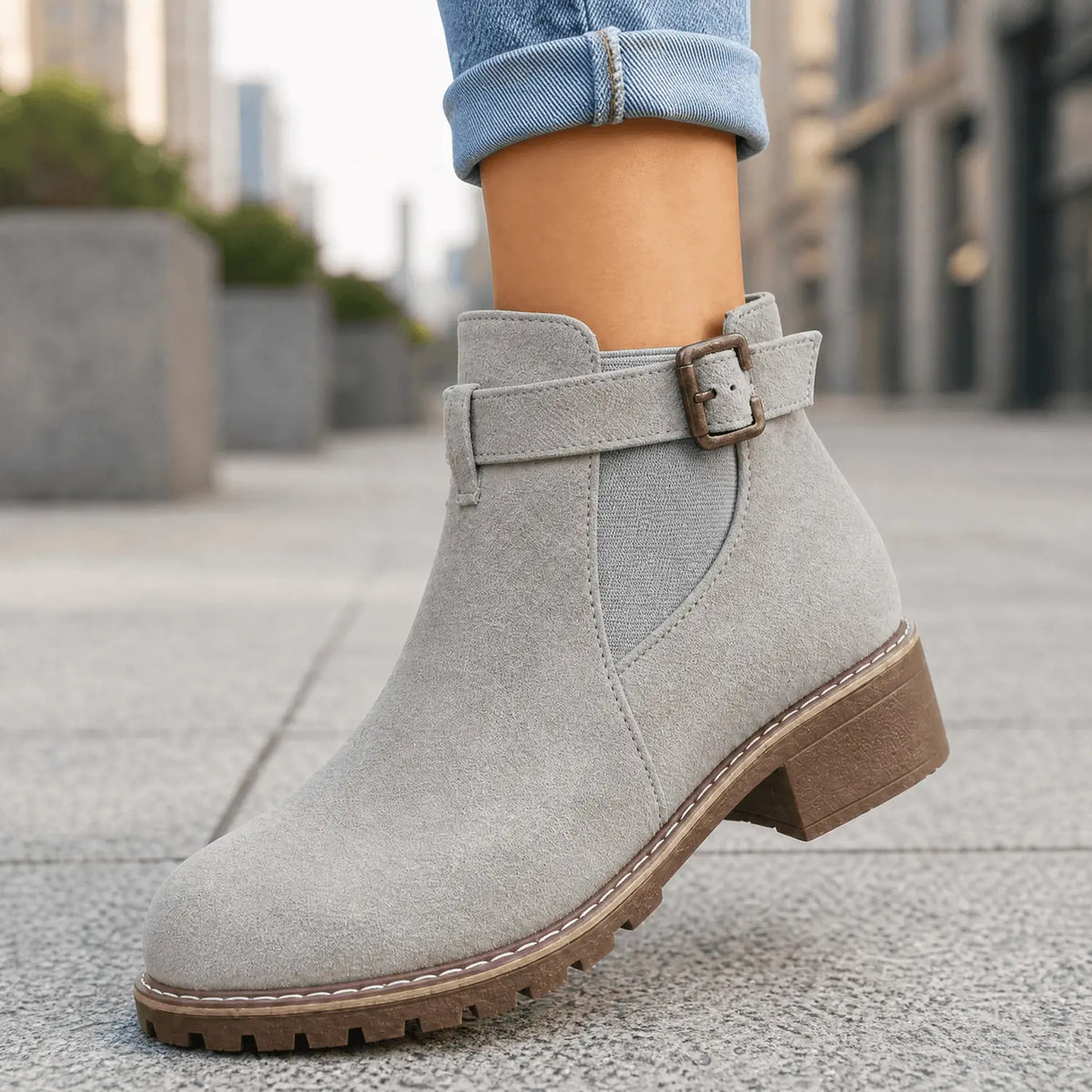 Chelsea Boots Black Suede Buckle - Grey