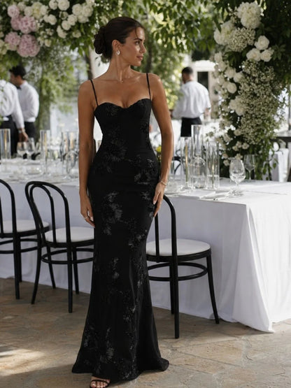 Lace Maxi Dress Black Corset Bodice - Black