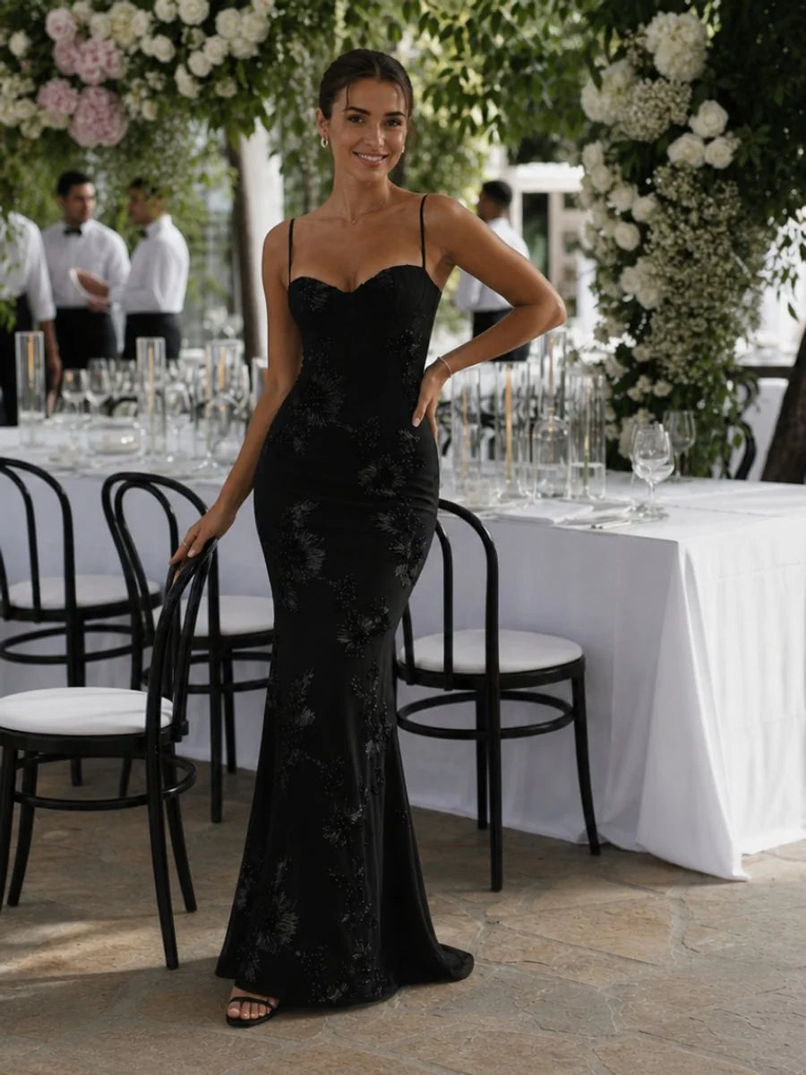 Lace Maxi Dress Black Corset Bodice - Black
