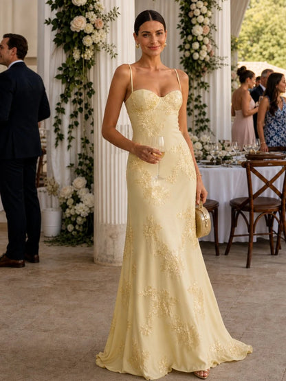Lace Maxi Dress Black Corset Bodice - Yellow