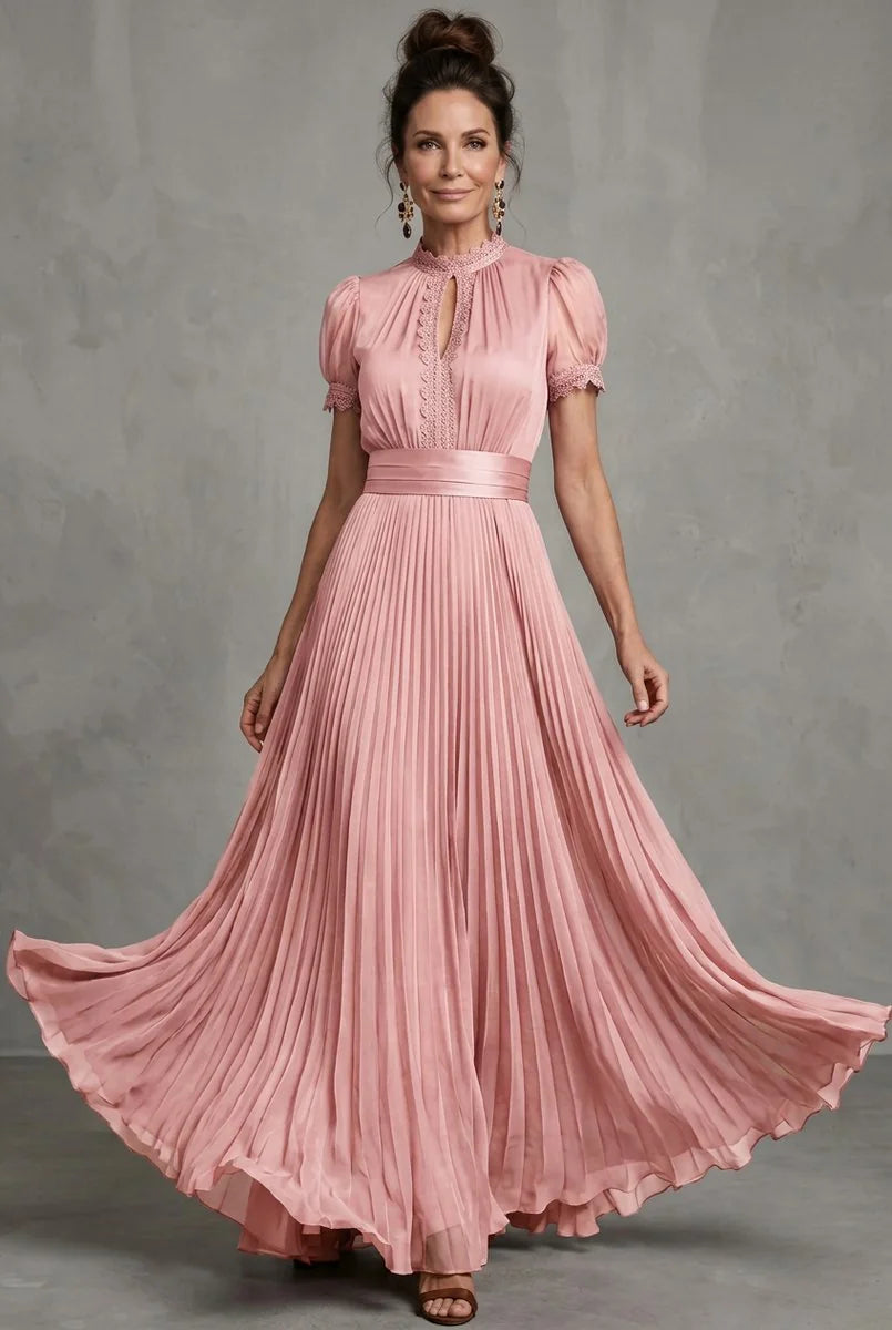 Lace Maxi Dress Blush Pleated - Blush