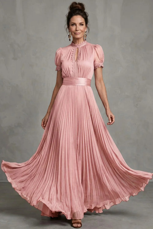 Lace Maxi Dress Blush Pleated