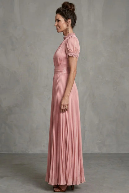 Lace Maxi Dress Blush Pleated - Blush