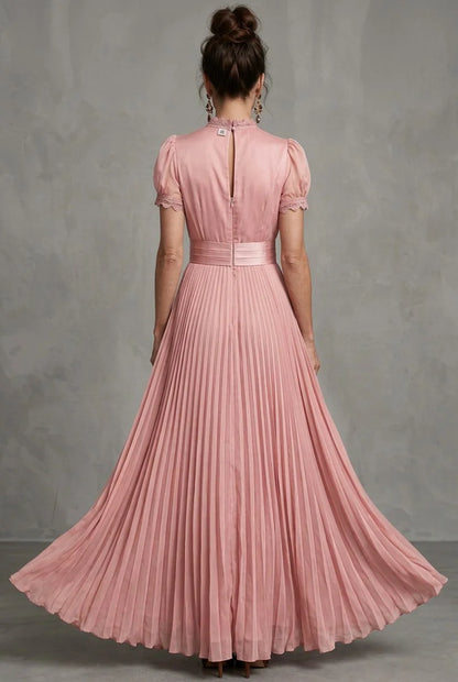 Lace Maxi Dress Blush Pleated - Blush