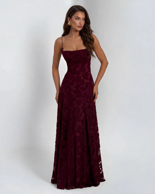Lace Maxi Dress Burgundy Floral Straps