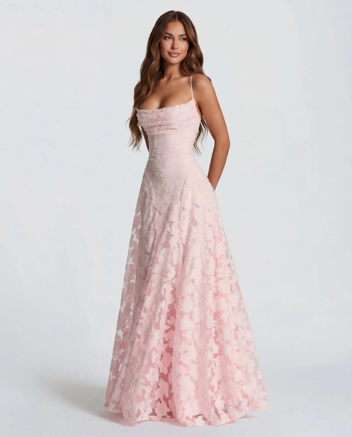 Lace Maxi Dress Burgundy Floral Straps - Pink