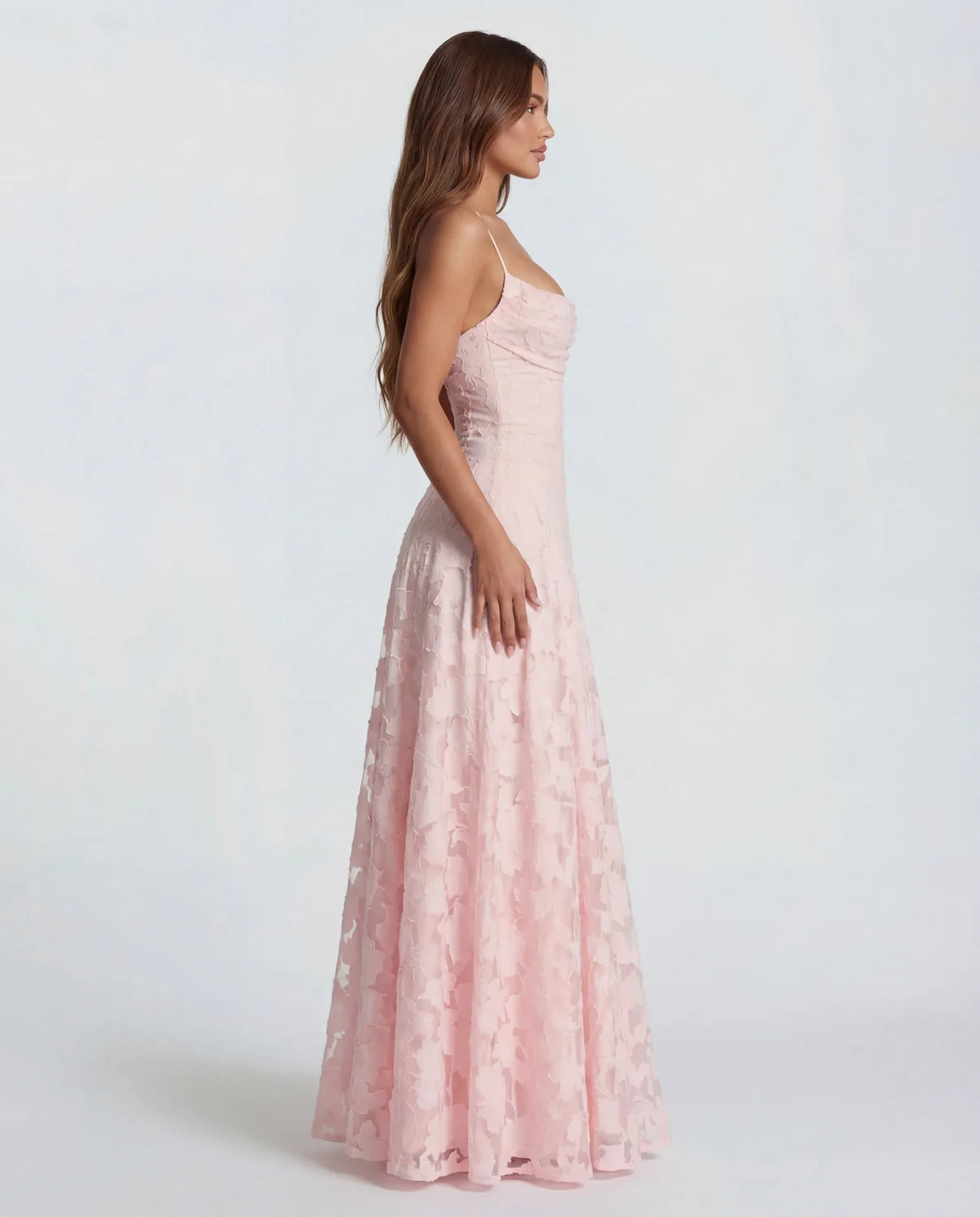 Lace Maxi Dress Burgundy Floral Straps - Pink