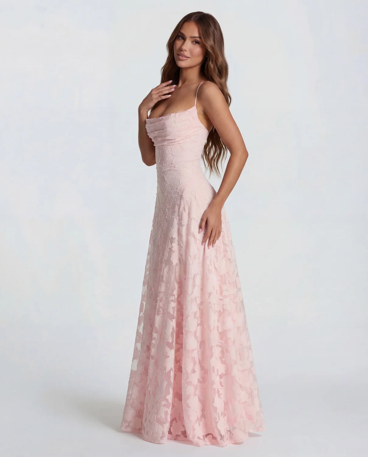 Lace Maxi Dress Burgundy Floral Straps - Pink
