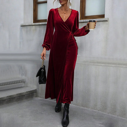 Velvet Maxi Dress Wine Red Wrap - Wine Red