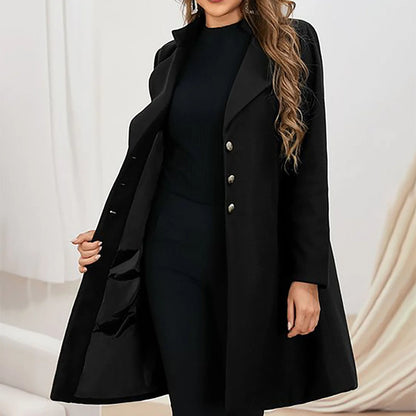Wool Coat Black Long Lapel - Black