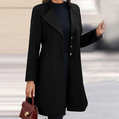 Wool Coat Black Long Lapel - Black