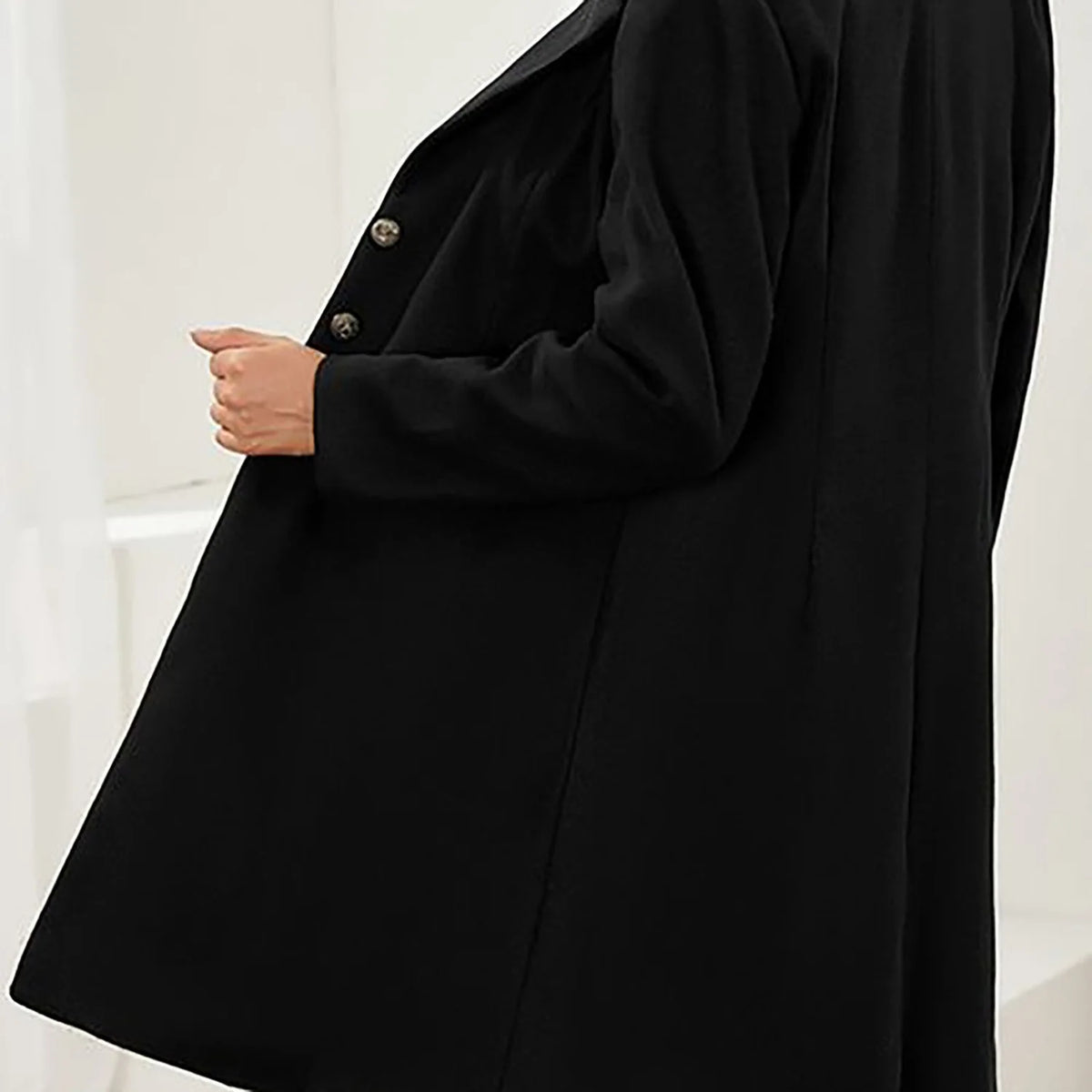 Wool Coat Black Long Lapel - Black