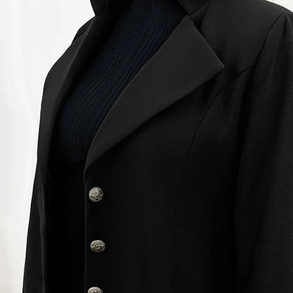 Wool Coat Black Long Lapel - Black