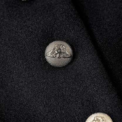 Wool Coat Black Long Lapel - Black