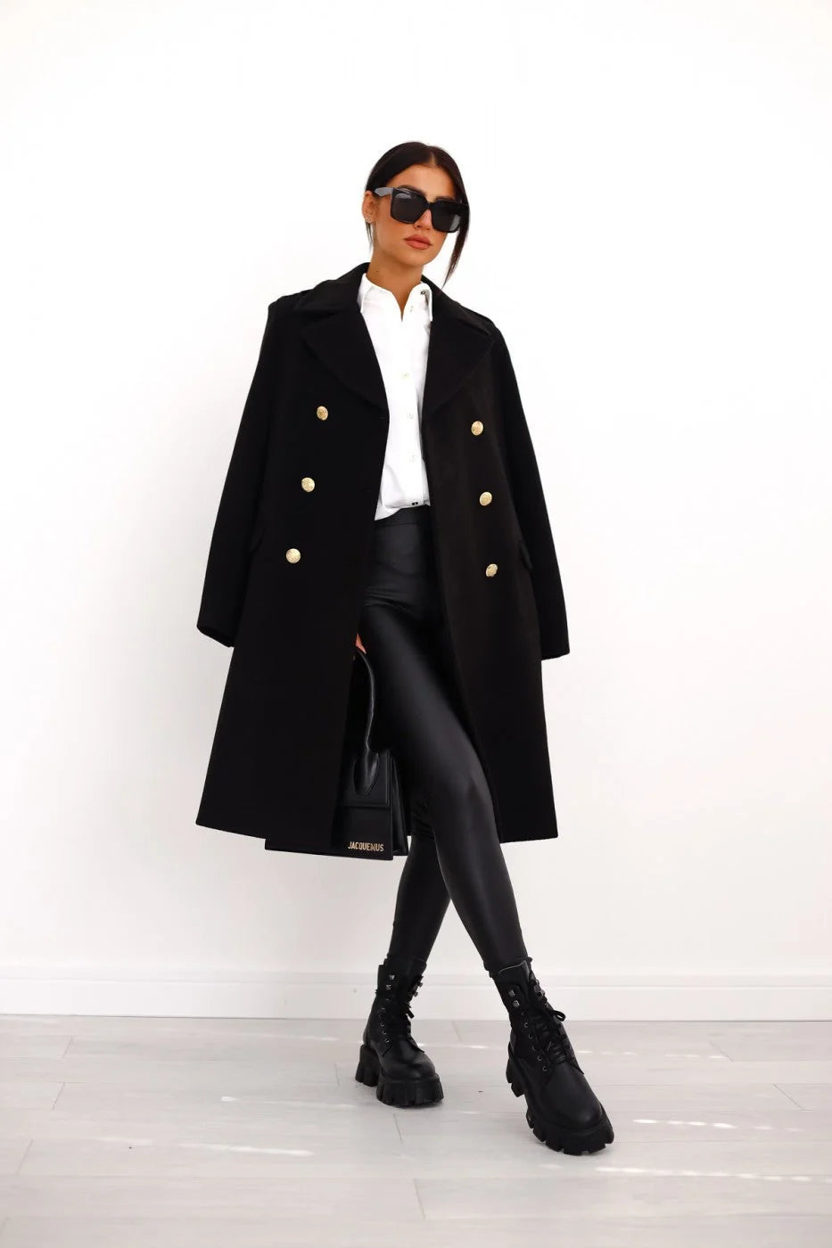 Wool-Look Coat Black Double-Breasted - Black