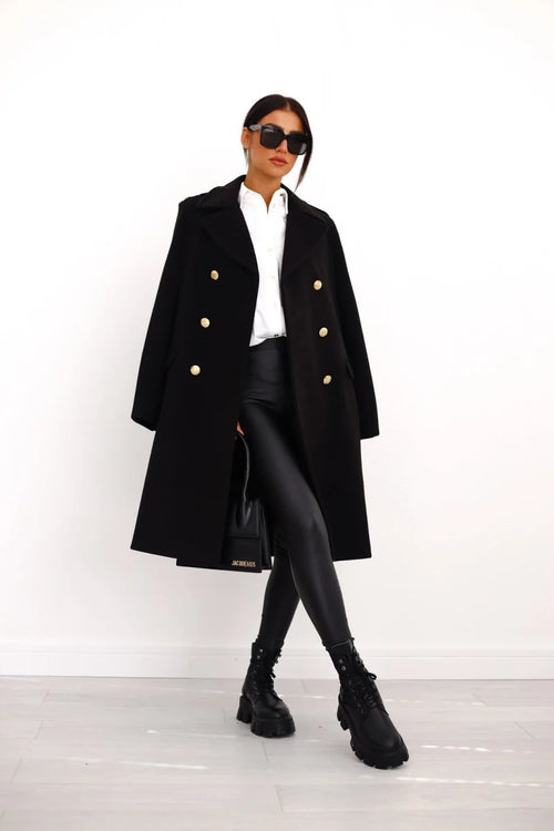 Wool-Look Coat Black Double-Breasted