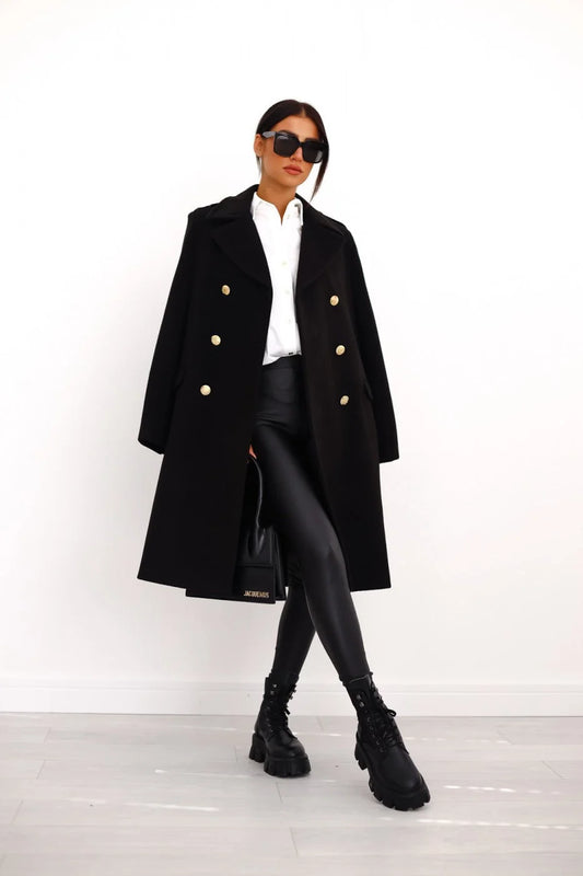 Wool-Look Coat Black Double-Breasted - Black