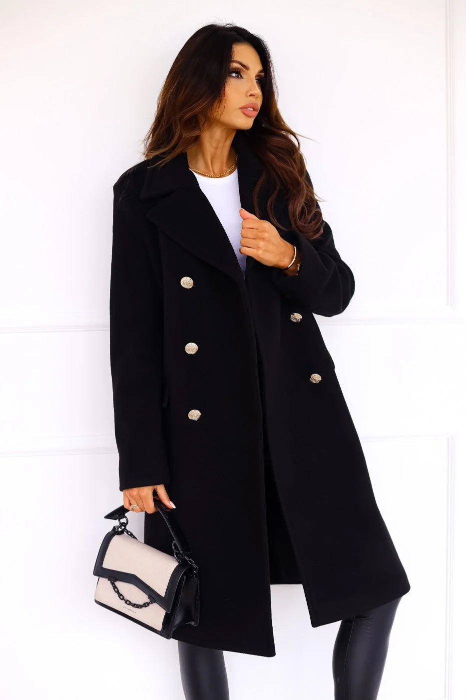 Wool-Look Coat Black Double-Breasted - Black